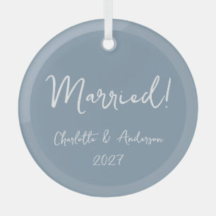 Personalised Married Couple Handwritten Blue Glass Tree Decoration