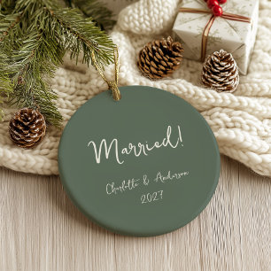 Personalised Married Couple Handwritten Green Ceramic Tree Decoration
