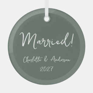 Personalised Married Couple Handwritten Green Glass Tree Decoration