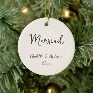 Personalised Married Couple Handwritten Ivory Ceramic Tree Decoration