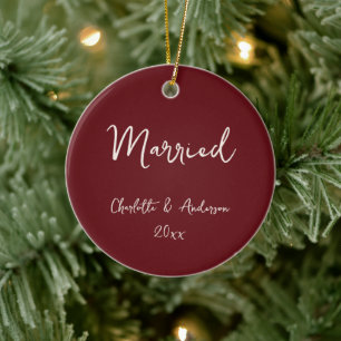 Personalised Married Couple Handwritten Red Merlot Ceramic Tree Decoration