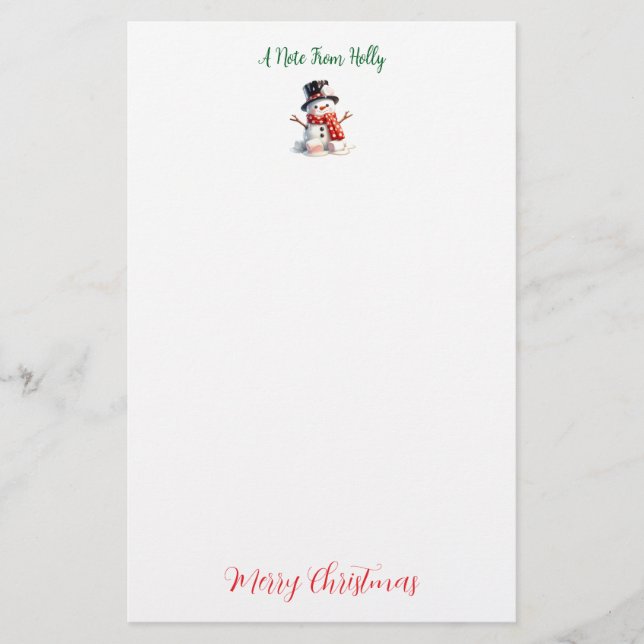 Personalised Marshmallow Snowman Stationery (Front)