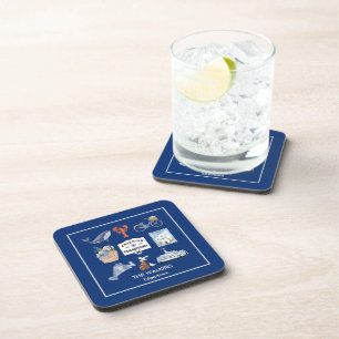 Personalised Martha's Vineyard Watercolor Icons Coaster
