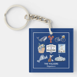 Personalised Martha's Vineyard Watercolor Icons Key Ring