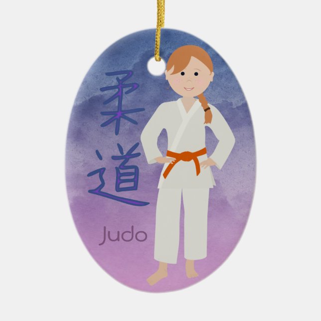 Personalised Martial Arts Redhead Orange Belt Ceramic Tree Decoration (Front)