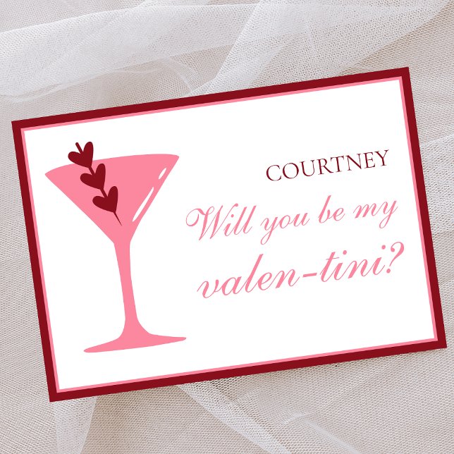 Personalised Martini Galentine's Day Red and Pink Card (Creator Uploaded)
