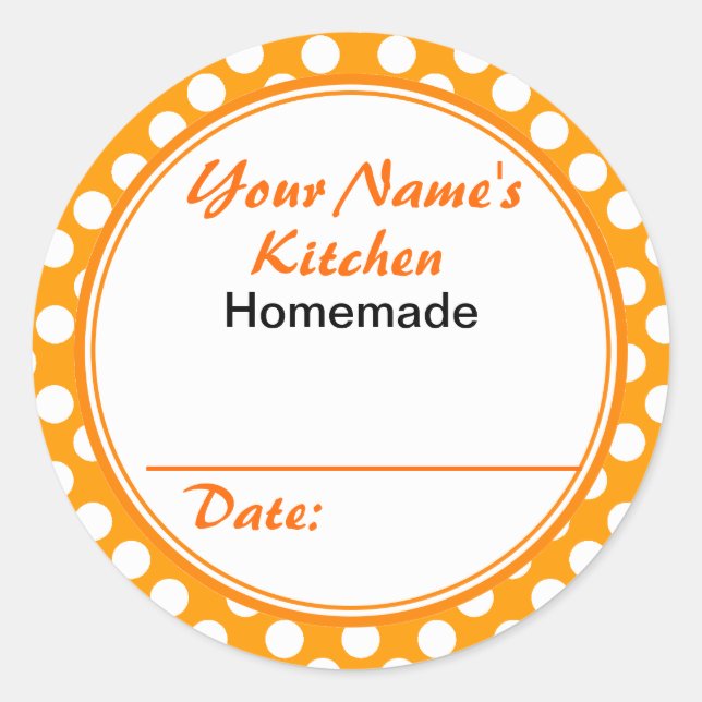 Personalised Mason Jar Lid Label Orange Polka Dots (Front)
