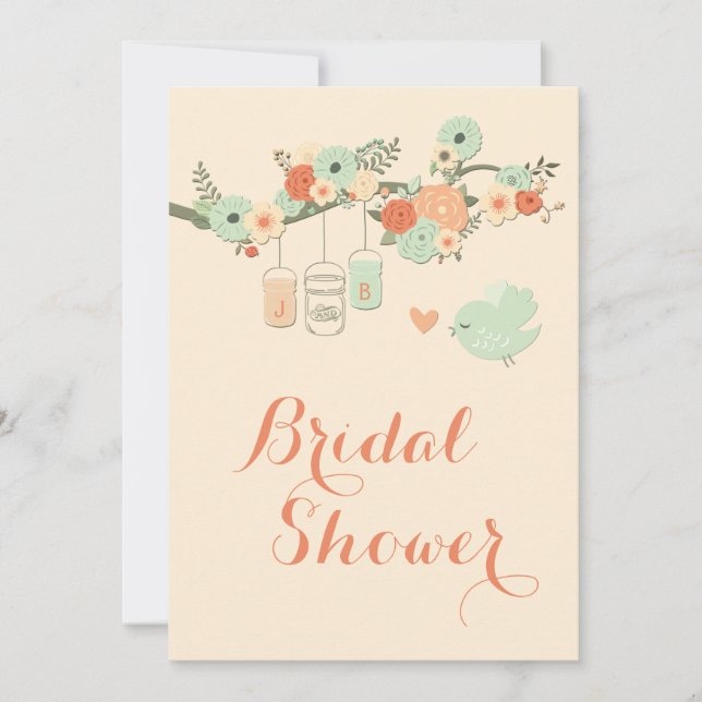 Personalised Mason Jars Floral Tree Bridal Shower Invitation (Front)