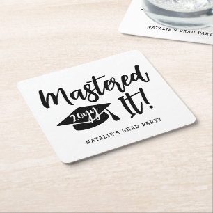 Personalised Masters Degree Graduation Mastered It Square Paper Coaster