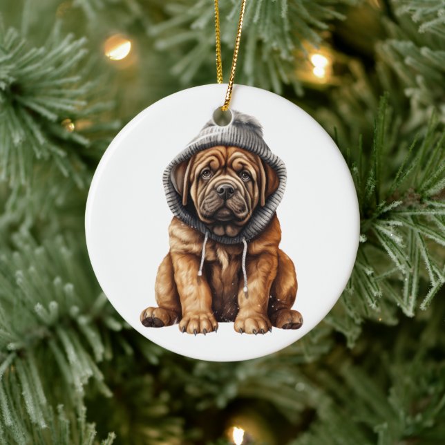 Personalised Mastiff Dog Art Ceramic Tree Decoration (Tree)