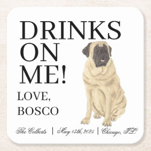 Personalised Mastiff Dog Wedding Square Paper Coaster