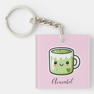 Personalised Matcha Drink and Cake Key Ring