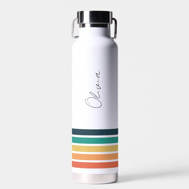Personalised Matching Colour Strips  Water Bottle (Front)