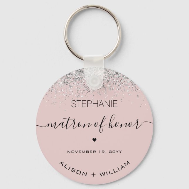 Personalised Matron of Honour Glitter confetti Key Ring (Front)