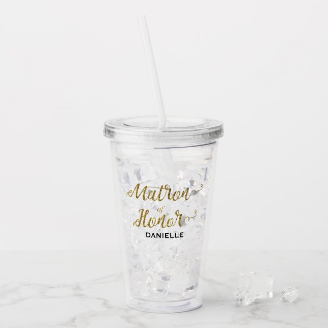 Personalised Matron of Honour Gold Glitter Acrylic Tumbler (Front Ice)