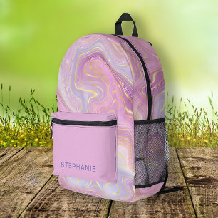 Personalised Mauve Lavender Gold Marble Strata Printed Backpack