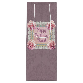 Personalised Mauve Roses Lace Damask Gift Bag