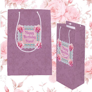 Personalised Mauve Roses Lace Damask Gift Bag