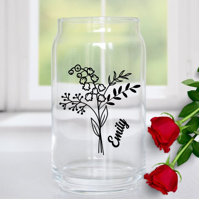 Personalised May Birth Flower Lily of the Valley Can Glass (Creator Uploaded)