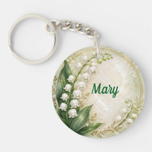 Personalised May Birth Flower Lily of the Valley Key Ring