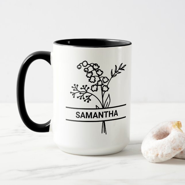 Personalised May Birth Month Flower Mum Name Mug (With Donut)
