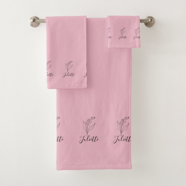 Personalised May Lily of the Valley Birth Flower  Bath Towel Set (Insitu)