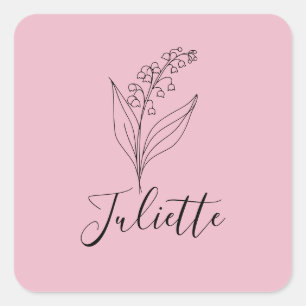 Personalised May Lily of the Valley Birth Flower Square Sticker