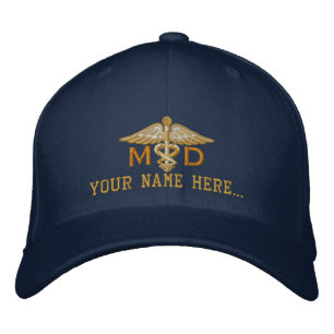 Personalised MD Your Text Medical Caduceus Embroidered Hat