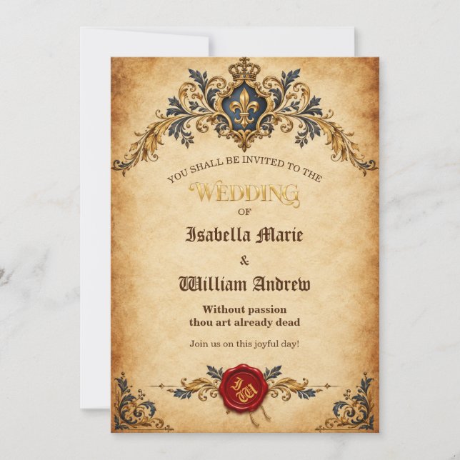 Personalised Mediaeval Fantasy Wedding Invitation (Front)