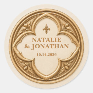 Personalised Mediaeval Quatrefoil Wedding Classic Round Sticker