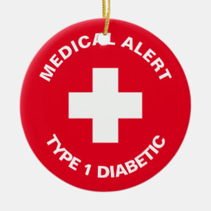 Personalised Medical Alert  Diabetic Red  Ceramic Tree Decoration