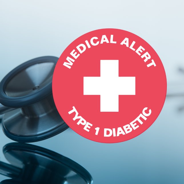 Personalised Medical Alert  Diabetic Red  Classic Round Sticker (Personalised Medical Alert Diabetic Red Classic Round Sticker
)