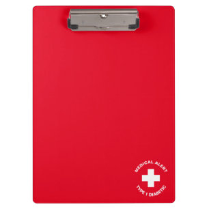 Personalised Medical Alert  Diabetic Red  Clipboard
