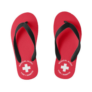 Personalised Medical Alert Diabetic Red Kid's Jandals