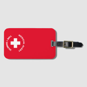 Personalised Medical Alert Diabetic Red Luggage Tag