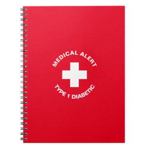 Personalised Medical Alert  Diabetic Red  Notebook