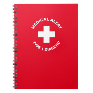 Personalised Medical Alert  Diabetic Red  Notebook