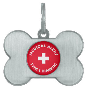 Personalised Medical Alert Diabetic Red Pet ID Tag