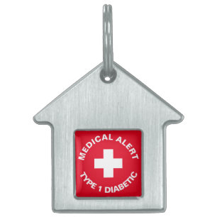 Personalised Medical Alert Diabetic Red Pet Tag