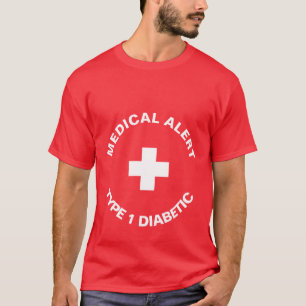 Personalised Medical Alert Diabetic Red T-Shirt