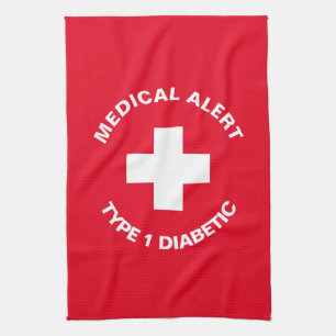 Personalised Medical Alert Diabetic Red Tea Towel