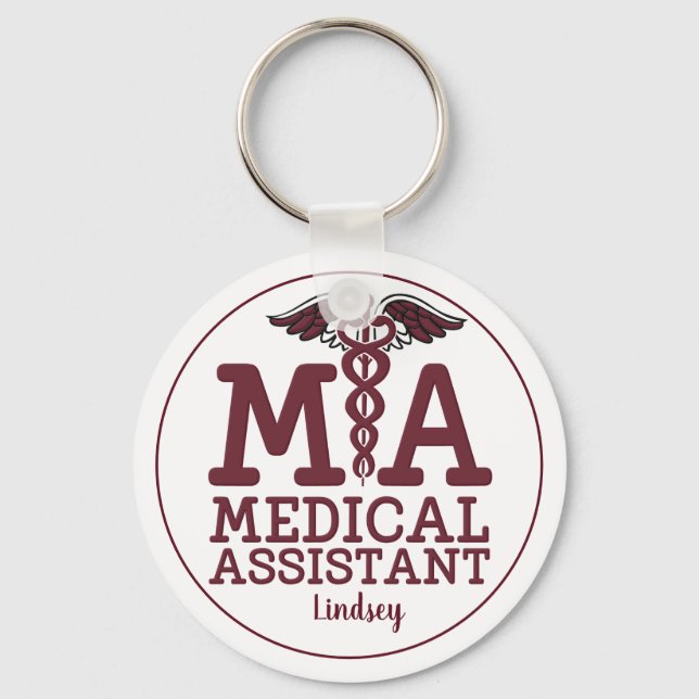Personalised Medical Assistant Burgundy Keychain (Front)