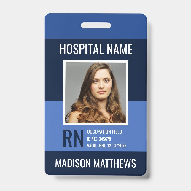 Personalised Medical Employee Blue Photo ID  Badge (Front)