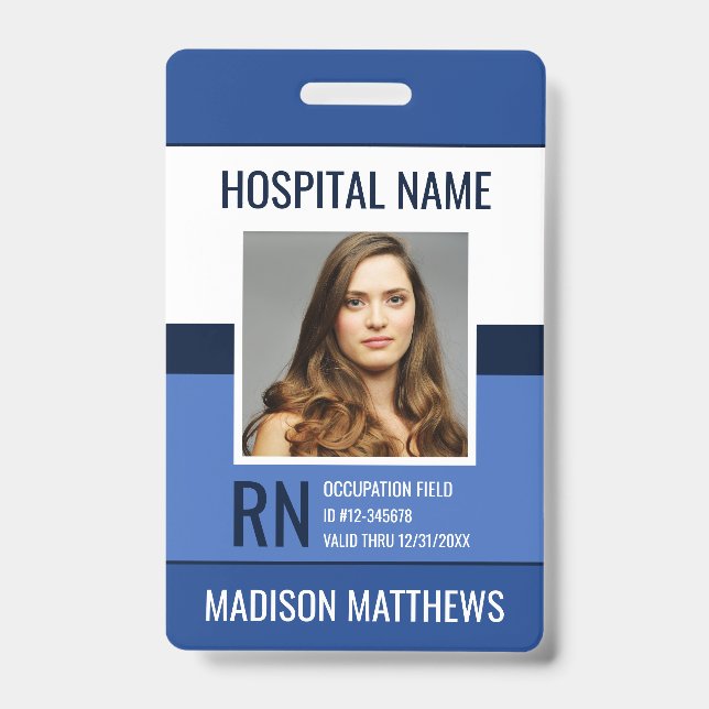 Personalised Medical Employee Blue Photo ID  Badge (Front)