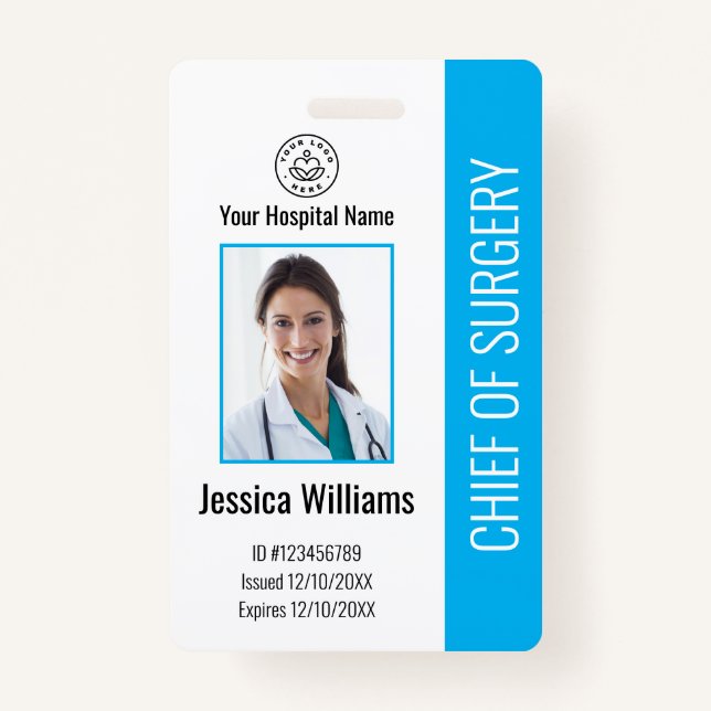 Personalised Medical Employee Photo ID Blue ID Badge (Front)