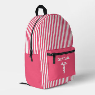 Personalised Medical Symbol Pink Stripes Printed Backpack