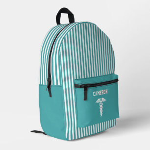 Personalised Medical Symbol Teal Stripes Printed Backpack