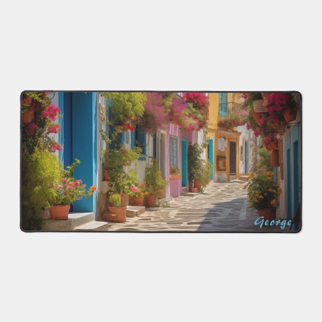 Personalised Mediterranean Island Street Desk Mat  (Front)