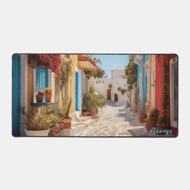 Personalised Mediterranean Island Street Desk Mat  (Front)