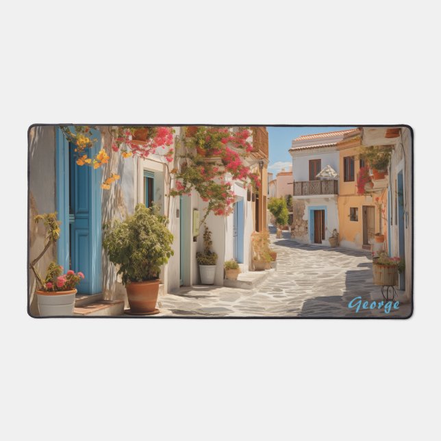 Personalised Mediterranean Island Street Desk Mat  (Front)
